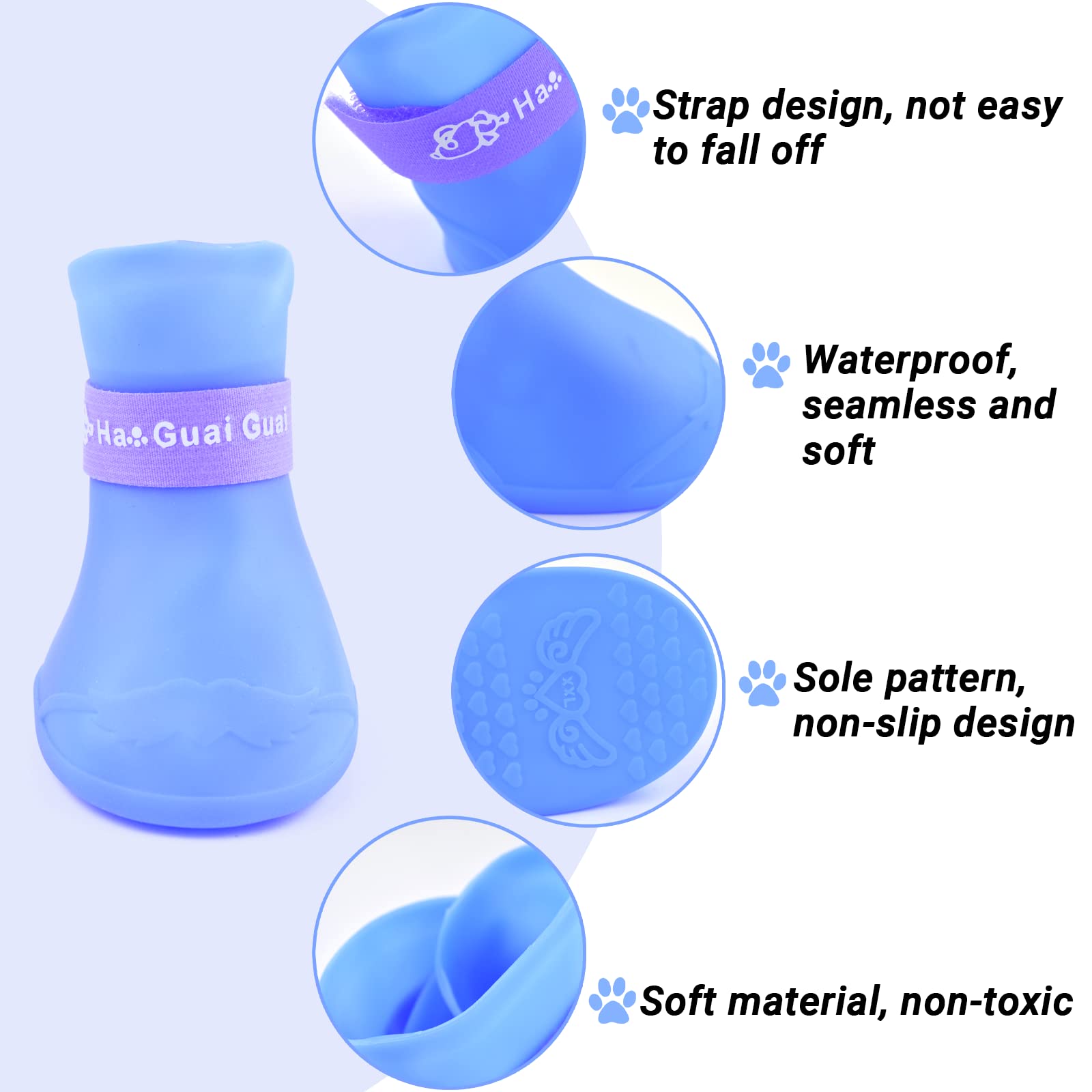Cdycam Puppy Dogs Waterproof Candy Colors Anti-Slip Rubber Rain Shoes Boots Paws Cover (Blue, Small)